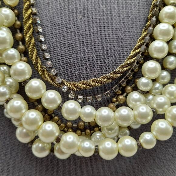 Chico's Faux Pearl Rhinestone Cord Necklace, 8 Strands, 22 Inches - Picture 5 of 12